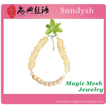 fashion handmade magic pearl titanium mesh necklace